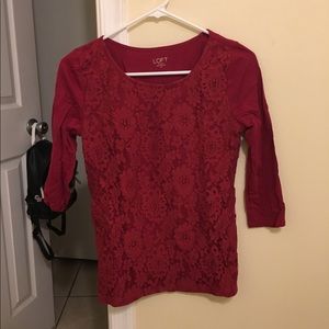 LOFT Factory Red 3/4 sleeve lace shirt XS